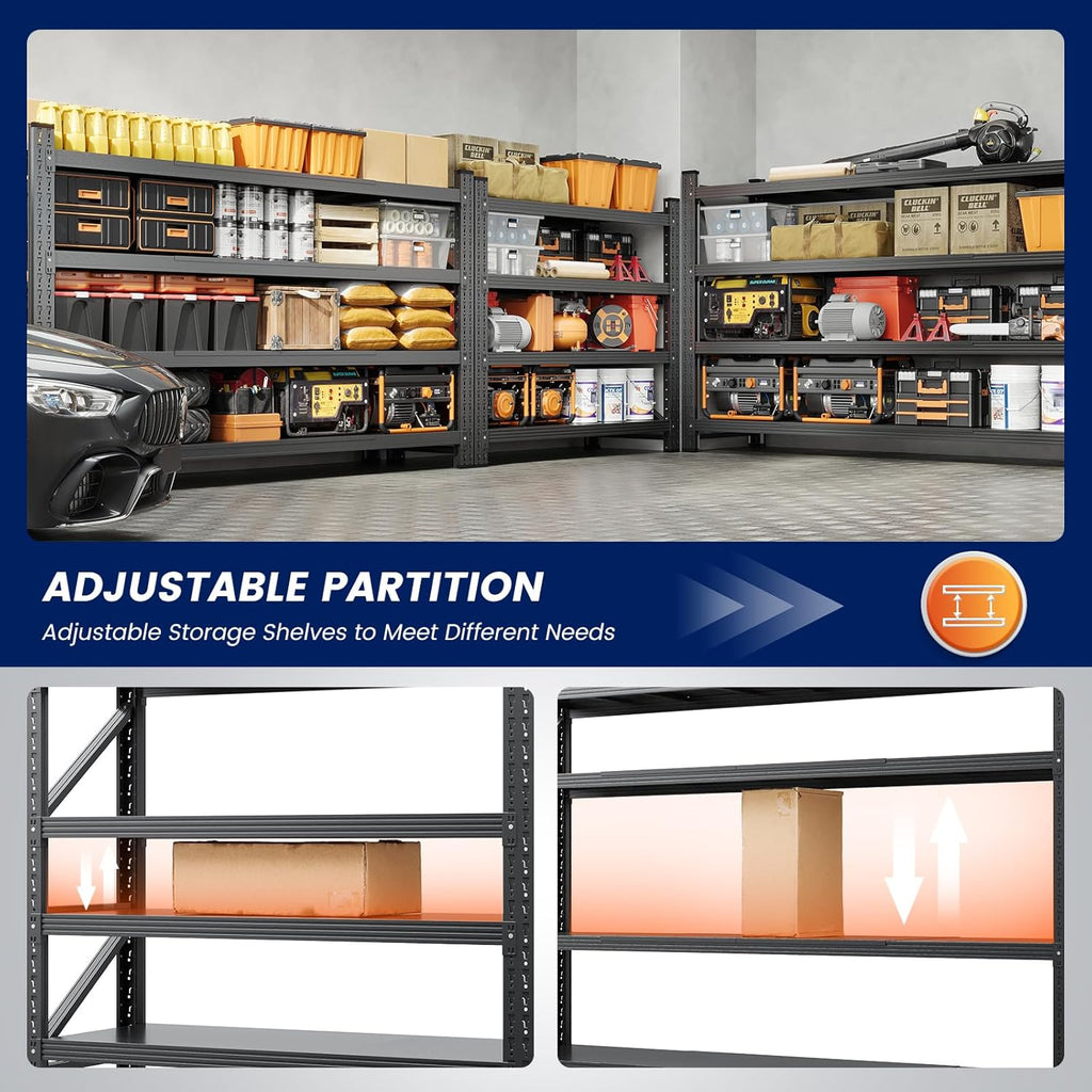 60" W Metal Garage Storage Shelves,8000LBS Heavy Duty 4-Shelf Adjustable Steel Organization Shelving,Utility Rack