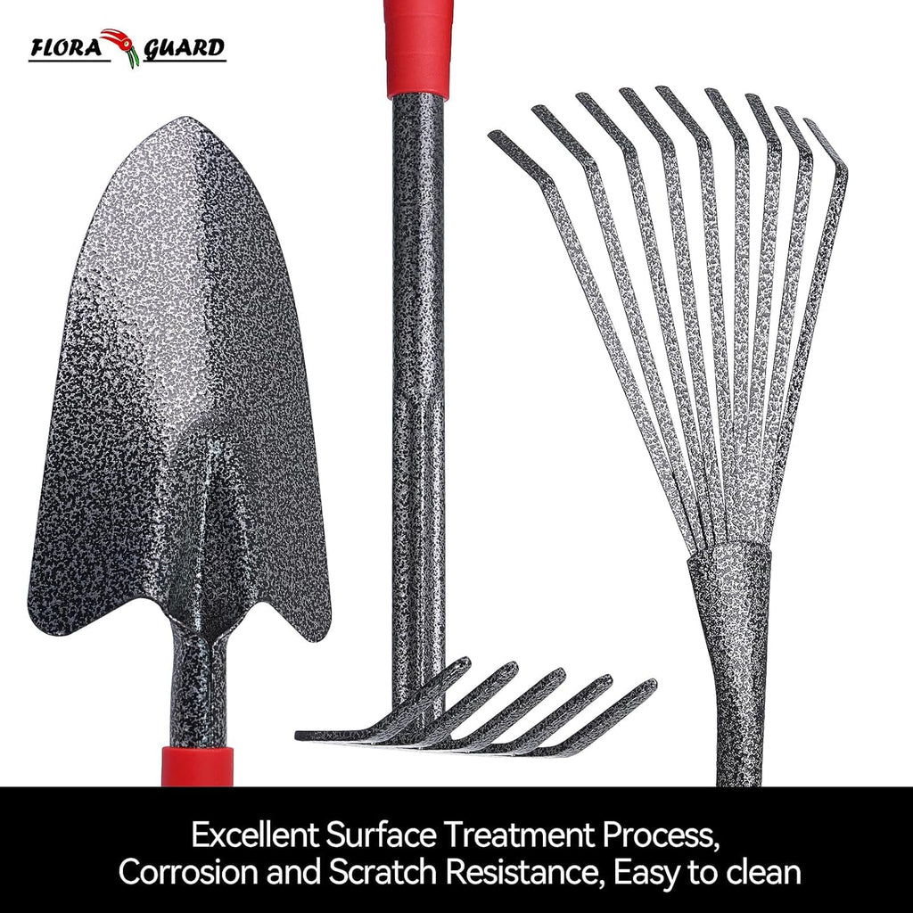 6-Piece Garden Tool Set, Heavy Duty Gardening Hand Tools with Trowel, Rakes, Cultivator, Hoe & Crack Weeder, High