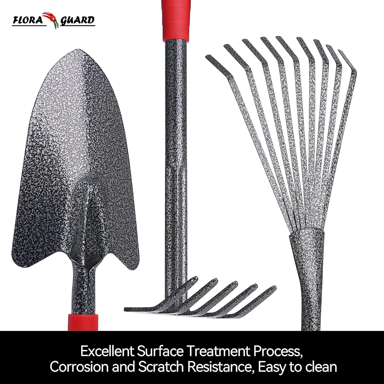 6-Piece Garden Tool Set, Heavy Duty Gardening Hand Tools with Trowel, Rakes, Cultivator, Hoe & Crack Weeder, High