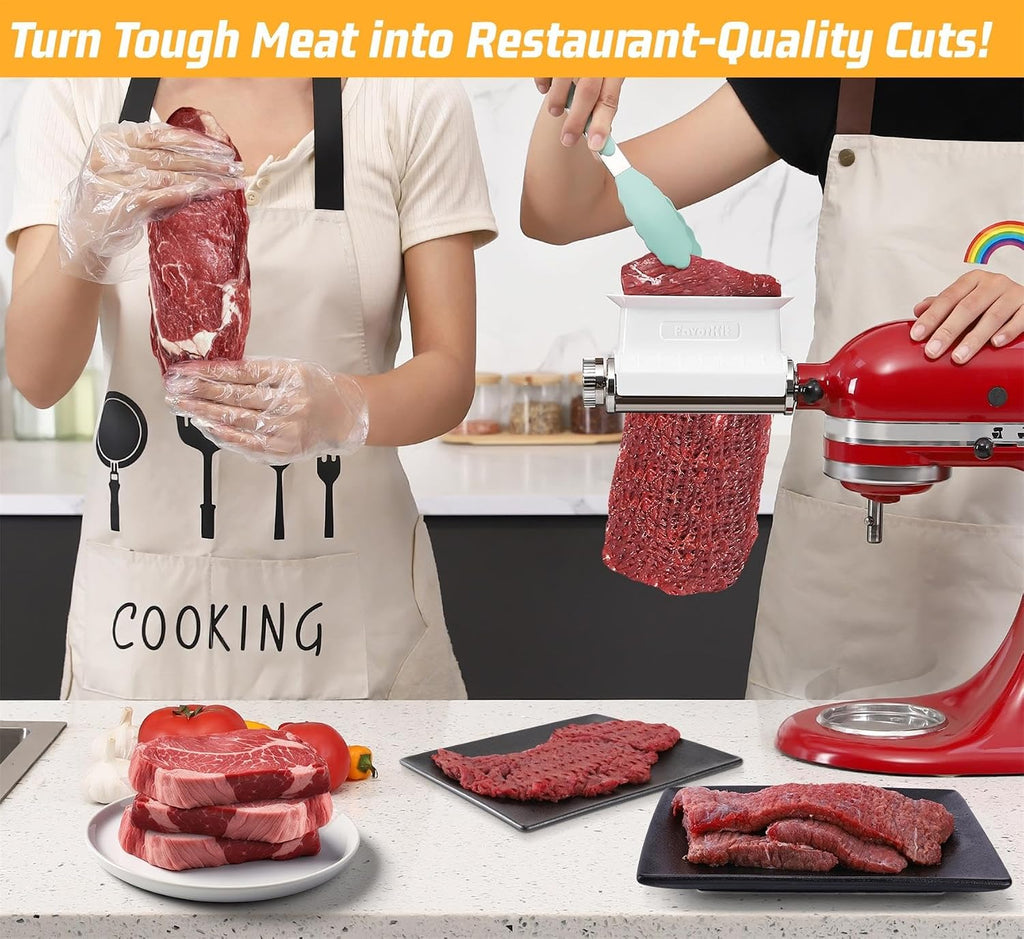 Adjustable 3 Thickness Meat Tenderizer Attachment for Kitchenaid Mixers, Dishwasher Safe Durable Metal Housing &