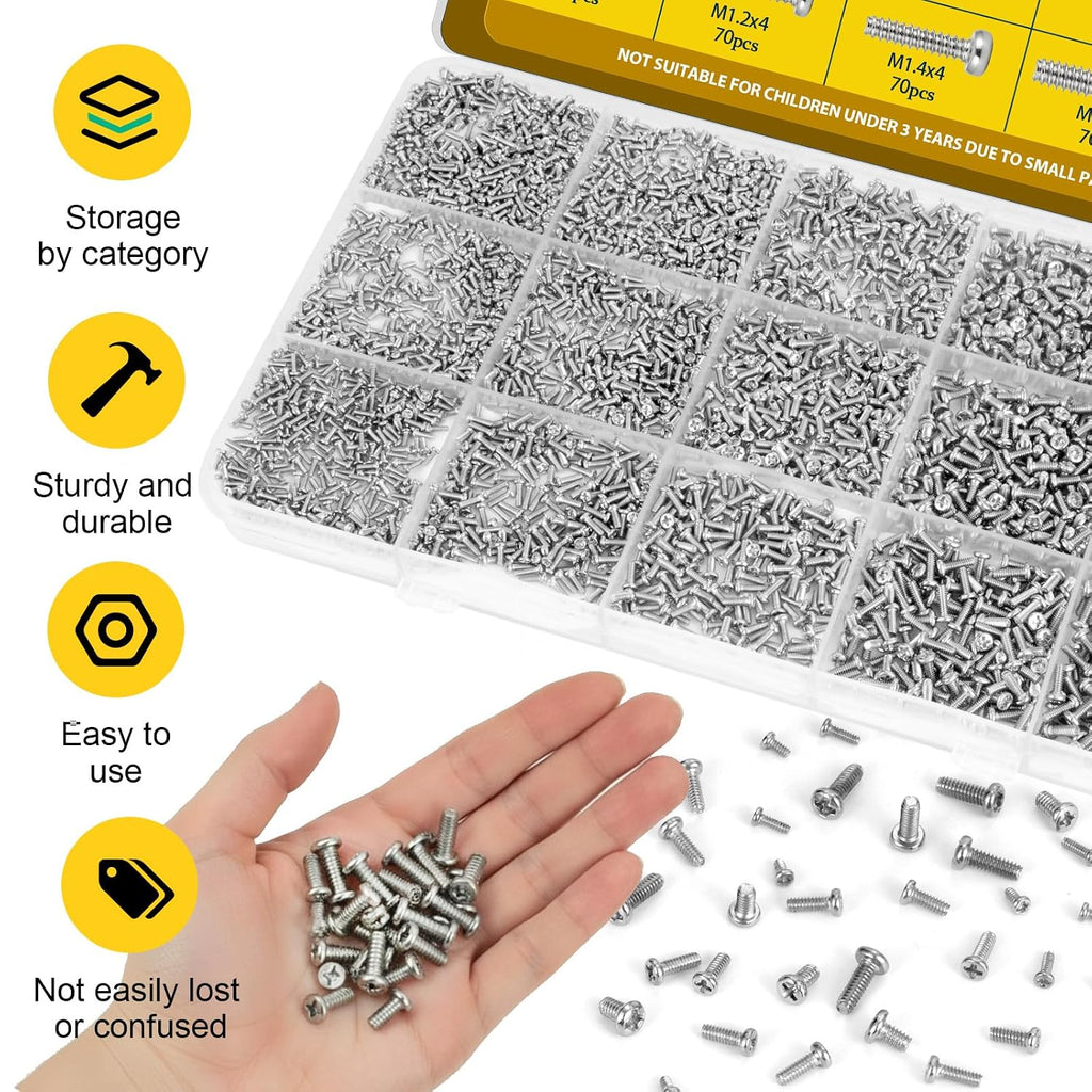 1140pcs M1 M1.2 M1.4 M1.6 M1.7 Micro Mini Pan Head Machine Screws Kit