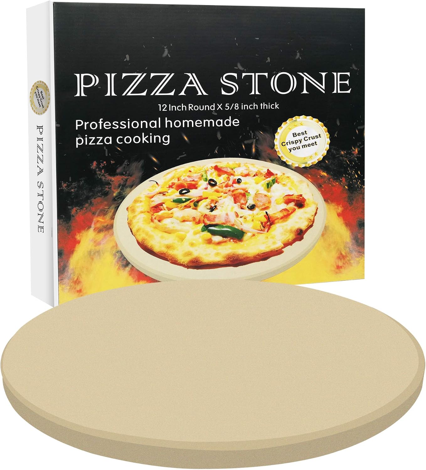 Round Pizza Stone, Heavy Duty Cordierite Pizza Grilling Stone, Baking Stone, Pizza Pan, Perfect for Oven, BBQ and
