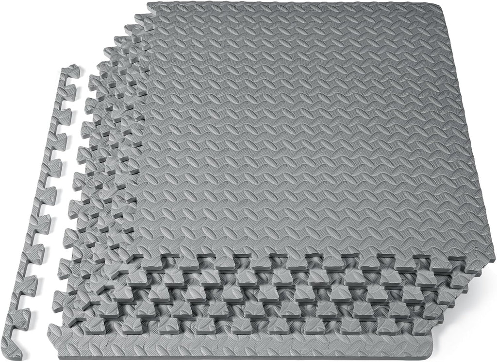 Exercise Puzzle Mat ½-inch, EVA Interlocking Foam Floor Tiles for Home Gym, Workout Equipment, Kids Play Areas, Grey
