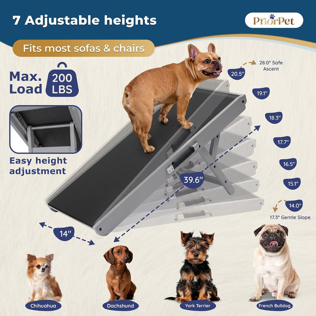 Dog Ramp for Couch – Non-Slip, Sturdy Build Foldable Wooden Dog Ramp – Supports up to 200 lbs – 7 Adjustable Heights