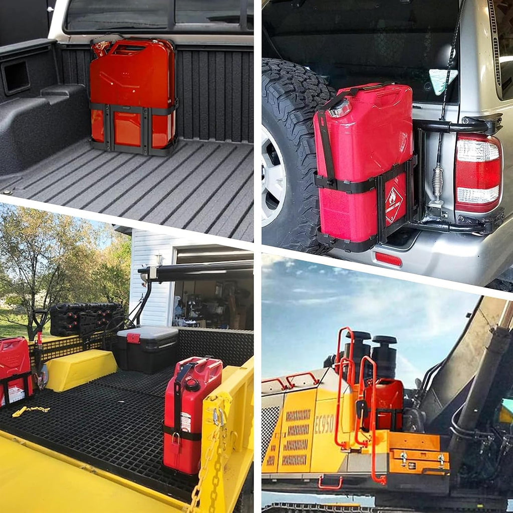 Lockable Jerry Gas Can Holder Rack, 5 Gallon / 20 Liter Steel Jerry Can Mount Brackets, Metal Fuel & Gasolina