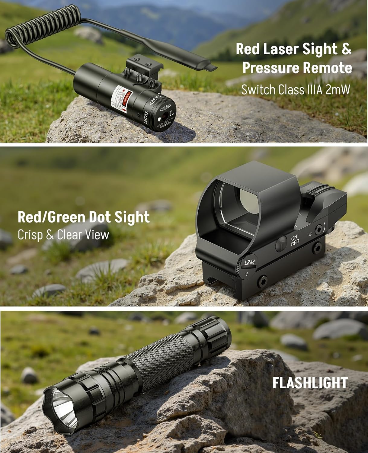 6-24x50 AO Rifle Scope Combo, Dual Illuminated Scope Optics with Holographic Red & Green Dot Sight, IIIA/2MW Laser