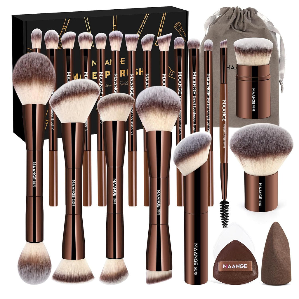 Makeup Brush Set 24 Pcs Double-ended Makeup Brushes Travel Make-up Brush for Liquid Foundation Powder Concealer