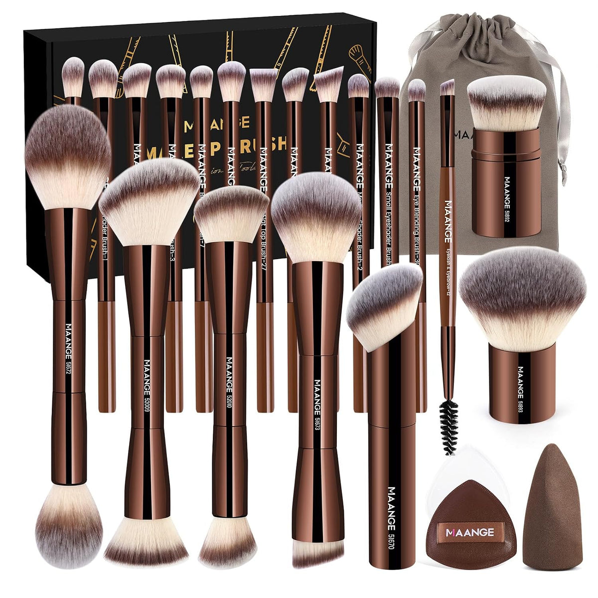 Makeup Brush Set 24 Pcs Double-ended Makeup Brushes Travel Make-up Brush for Liquid Foundation Powder Concealer