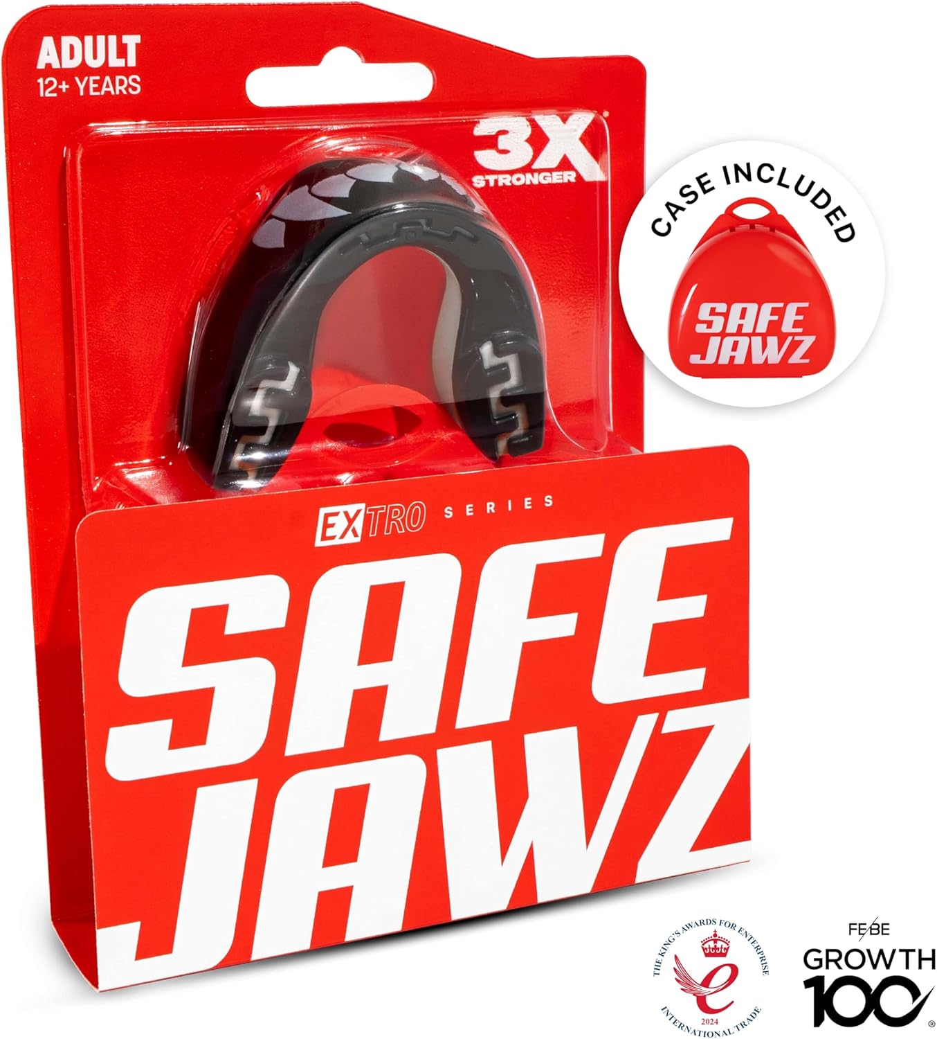 Black Fangz Mouth Guard, Adult Dual Layer Mouthguard with Case | Adult 12+ Years, Black Sports Mouthpiece, Easy Fit