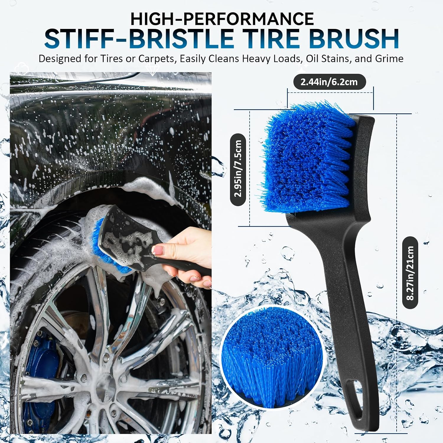 Tire Brushes for Cleaning Tires, Car Wheel Brushes for Cleaning Wheels, Rim Cleaner Brush for Car Detailing, Premium