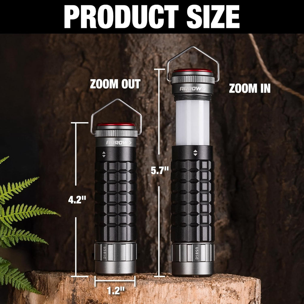 Arrow 2-in-1 Portable Camping Lantern and Flashlight with 3 Modes, USB-C Rechargeable LED Lantern with Battery