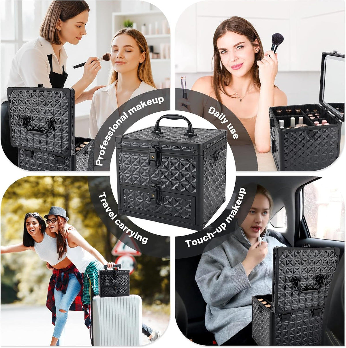 Makeup Case with Drawer, Detachable Lighted LED Mirror, Travel Vanity Organizer, Portable Cosmetic Train Case