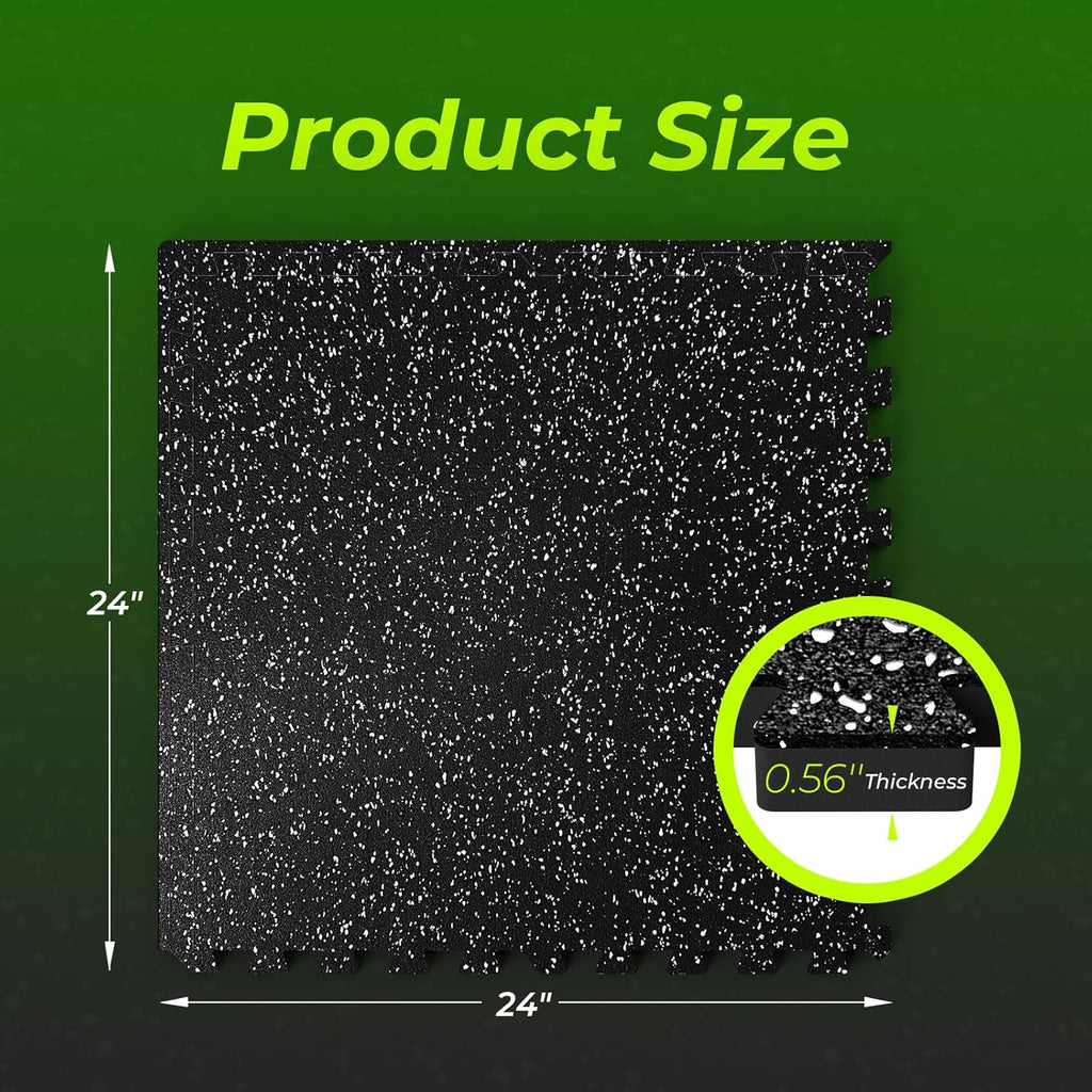 0.56'' Thick 48 Sq Ft Rubber Top High Density EVA Foam Exercise Gym Mats Non-Slip 12 Pcs - Interlocking Puzzle Floor