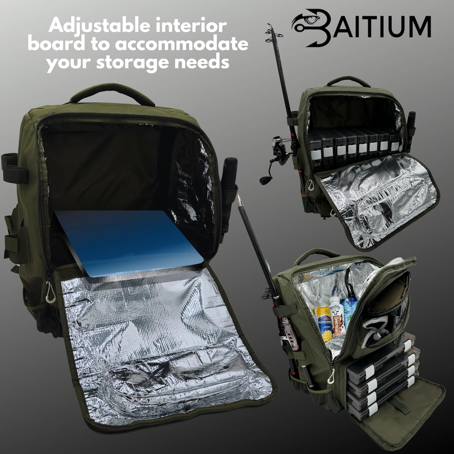 Fishing Backpack, Tackle Bag With Rod Holders, 40L Capacity With Cooler, Rain Cover, Insulated Pocket, 4 Tackle Trays