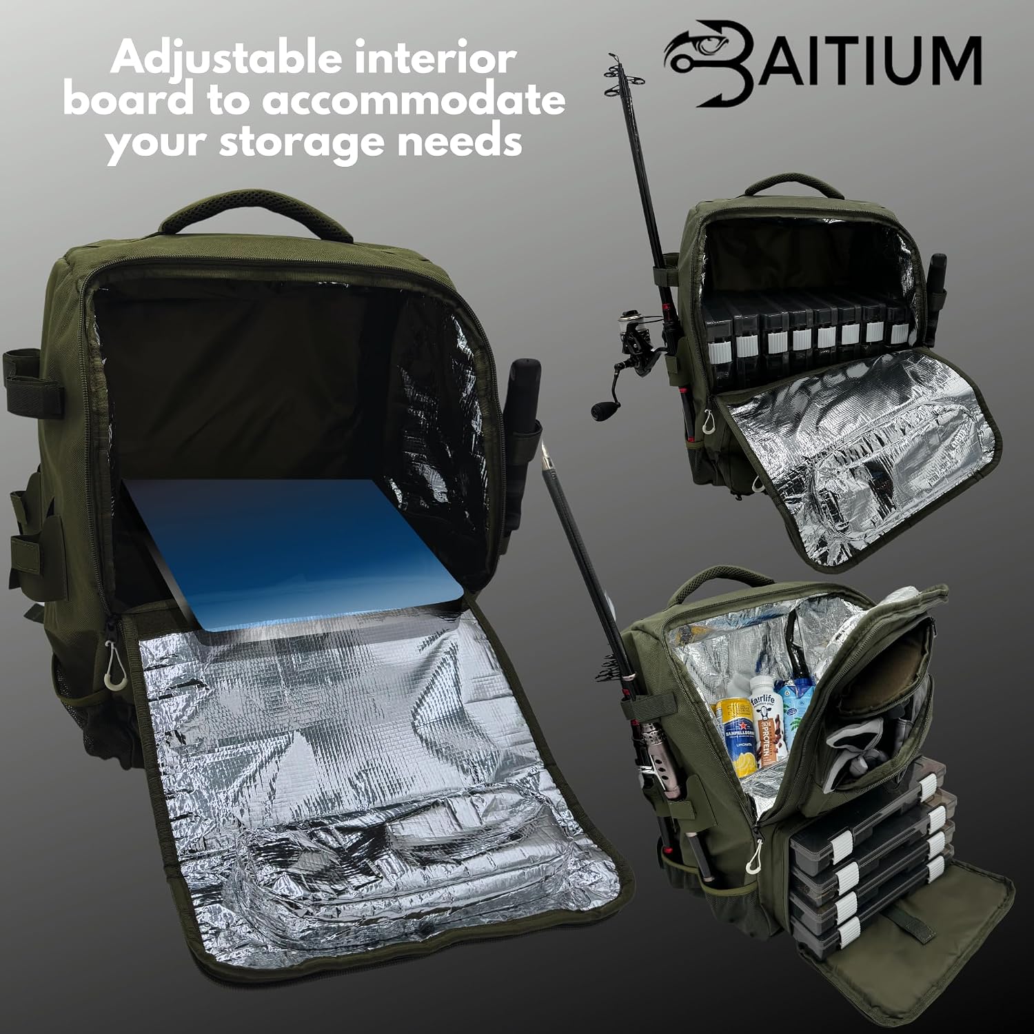 Fishing Backpack, Tackle Bag With Rod Holders, 40L Capacity With Cooler, Rain Cover, Insulated Pocket, 4 Tackle Trays