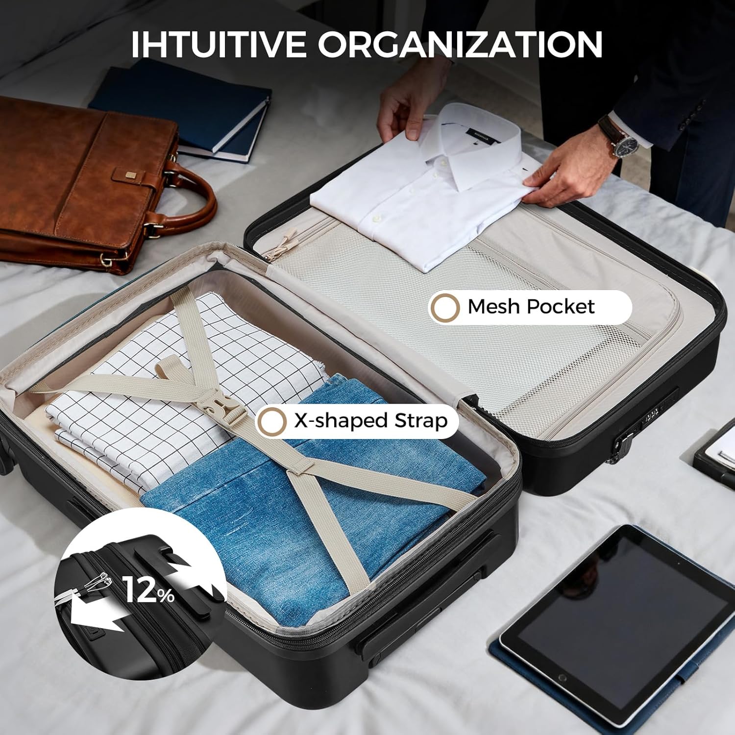 Carry on Luggage Top opening Suitcases, Expandable with Cup Holder and USB Charging Port,Lightweight with Front