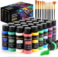 Acrylic Paint Set, 24 Colors (2 oz/Bottle) with 12 Art Brushes, Art Supplies for Painting Canvas, Wood, Ceramic &