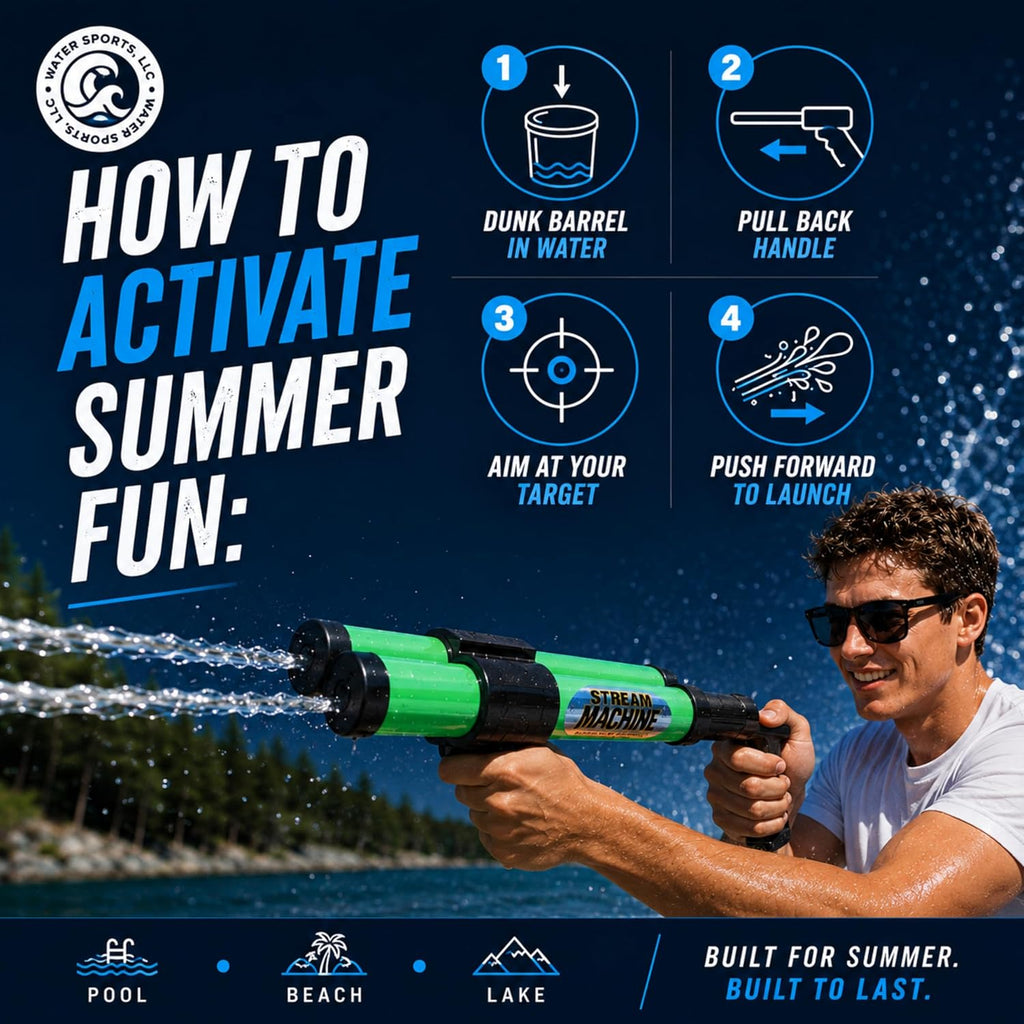Stream Machine DB-1500 Pack of 1, Double Barrel Long Range Water Launcher | Color Will Vary, Water Gun, Pool Toy