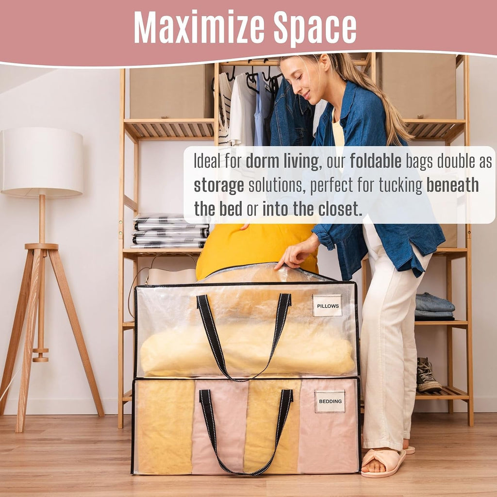 Heavy Duty Moving Bags, Storage Bags, Easy Visibility, Clear, 4 Pack