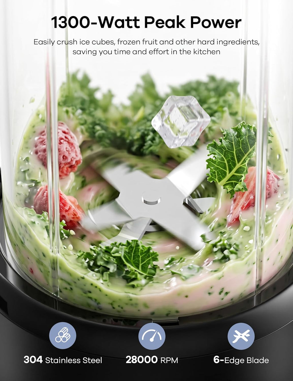 Smoothie Blender Max 1300W, Personal Kitchen Blender & Grinder Combo | 23 oz, (2) 37 oz To-Go Cups, 6-Leaf Blade