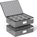 Cup and Mug Storage Box 2 Pack with Hard Shell and Dividers for Coffee Mugs,Tea Cups and Glasses,Stackable Storage
