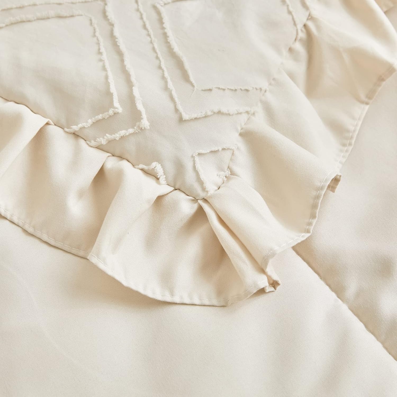 Tufted Ruffle Crib Bedding Set 3 Pieces Baby Boho Quilted Comforter with Fitted Sheet and Bed Skirt - Cute Ruffled
