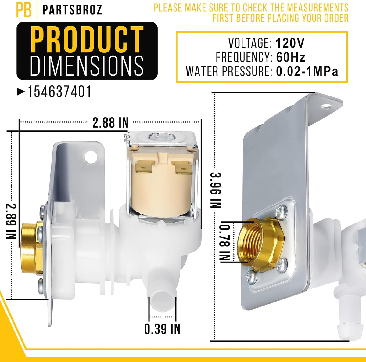 154637401 Dishwasher Water Inlet Valve Assembly for Frigidaire Kenmore