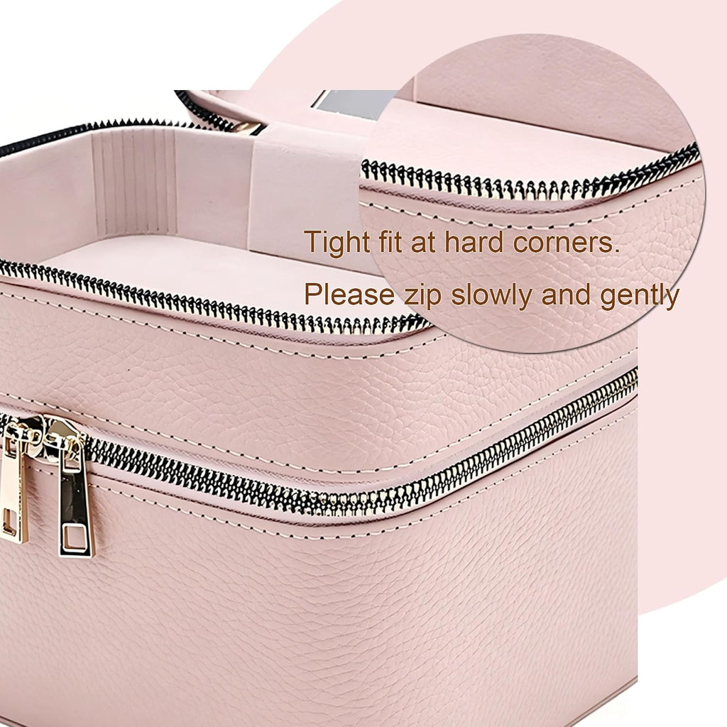 Hard Makeup Case Travel Double Layer with Mirror PU Leather for Women | Organized Storage Boxes, Sturdy & Protective