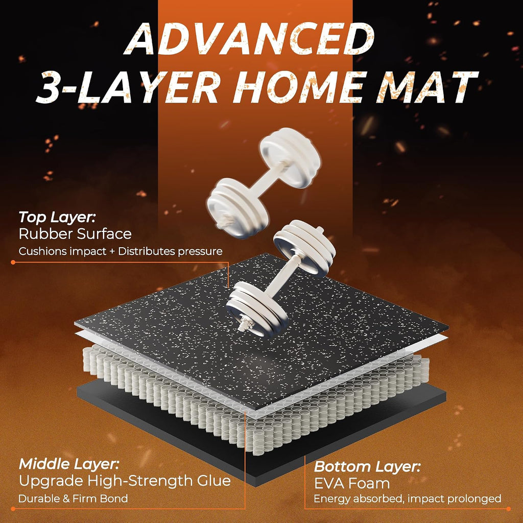 0.6" Thicker Rubber Top Gym Flooring for Home Gym, 24 Pcs 96 Sq Ft Workout Mats, Exercise Mat, Interlocking Rubber