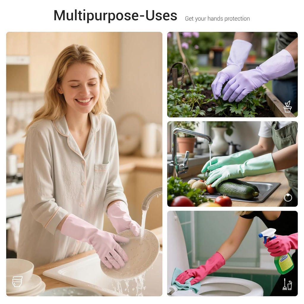 4 Pairs Nitrile Cleaning Gloves, Latex free Reusable Dishwashing Gloves for Women, Kitchen and Bathroom Cleaning