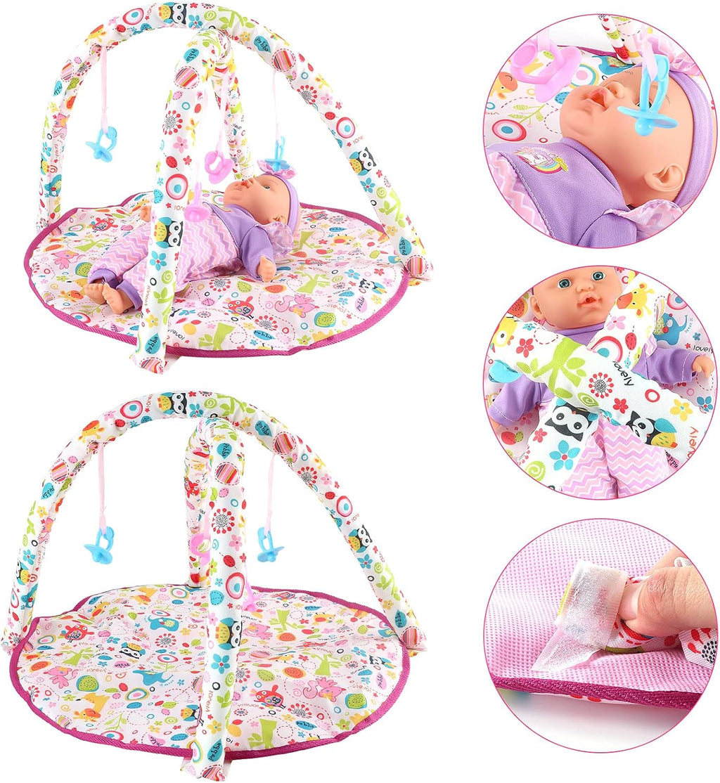 Kids Baby Doll Stroller Nursery Role Play Set with a Variety of Feeding Toy and Play Mat Travel Cot Baby Carrier