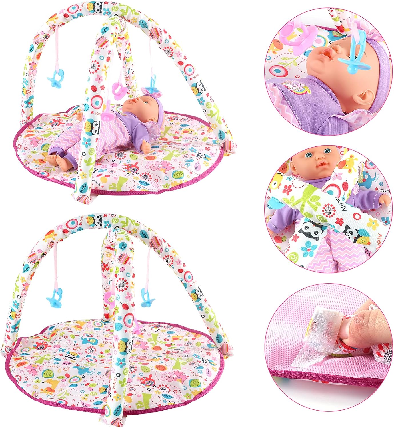 Kids Baby Doll Stroller Nursery Role Play Set with a Variety of Feeding Toy and Play Mat Travel Cot Baby Carrier