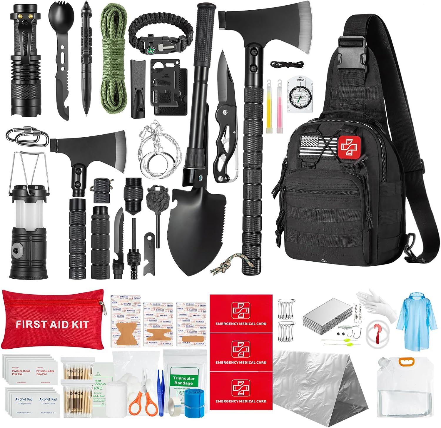 Survival Kit,360 Pcs Bug Out Bag with First Aid Kit.Camping Axe, Survival Shovel,Tools Ideal for Camping, Hiking