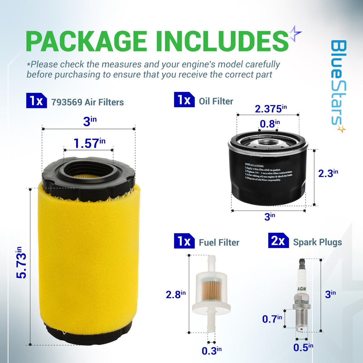 BlueStars 793569 793685 Air Filter 696854 492932 Oil Filter - For Intek