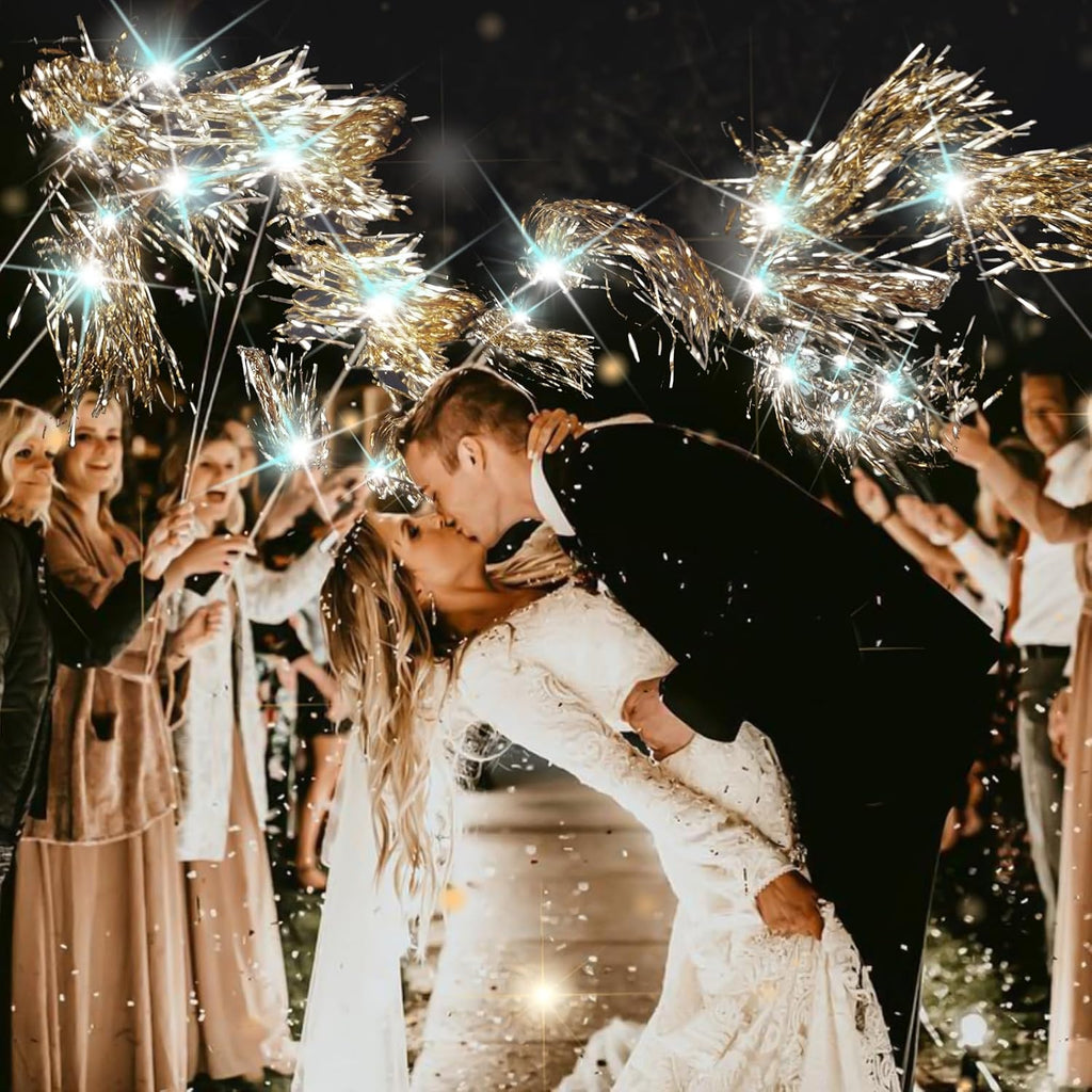 Drixbor 24 PCS Light Up Wedding Wands - LED Tinsel Streamers for Wedding Send Off & Grand Entrance, Party Favors for