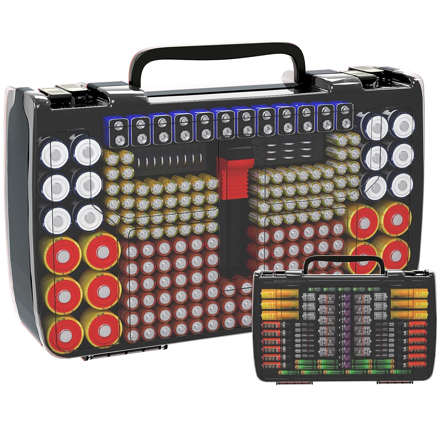 Battery Organizer Storage Case with Tester for 269 Batteries, Double Sides | Plastic, For AA AAA 4A C D Cell 9V 3V