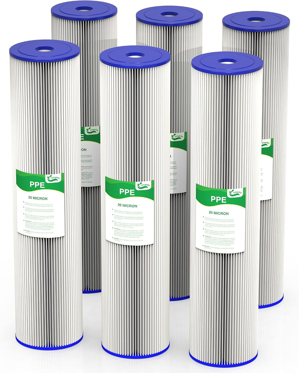 20 Micron 20-Inch Whole House Water Filter Cartridge, 6 Pack
