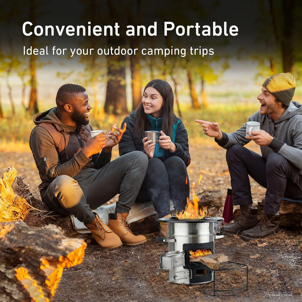 Camping Rocket Stove, Stainless Steel Wood Burning Stove | Portable Camping Gear, Outdoor Backpacking, Emergency RV