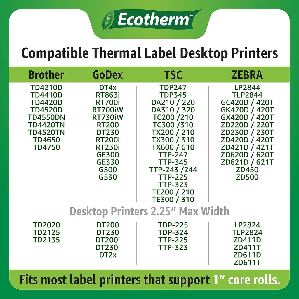 2.25" x 1.25" Thermal Labels | 4 Rolls | 1,135 Labels/Roll | 4,540 Total | fits Zebra, Munbyn, Rollo, Godex, Arkscan