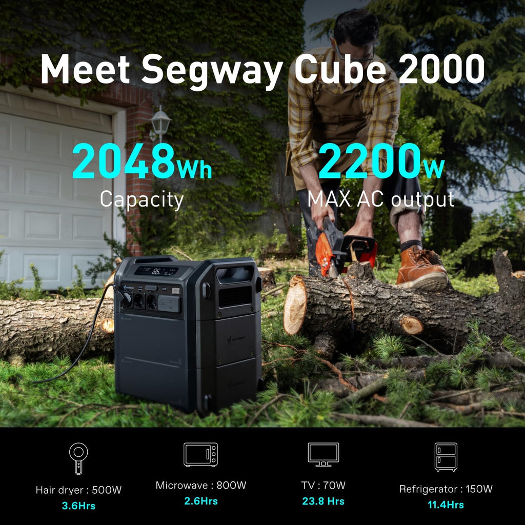 Portable Power Station Cube 2000, 2200W AC Outlets, 2048Wh LiFePO4 Battery, Expandable Battery Capacity up to 5kWh