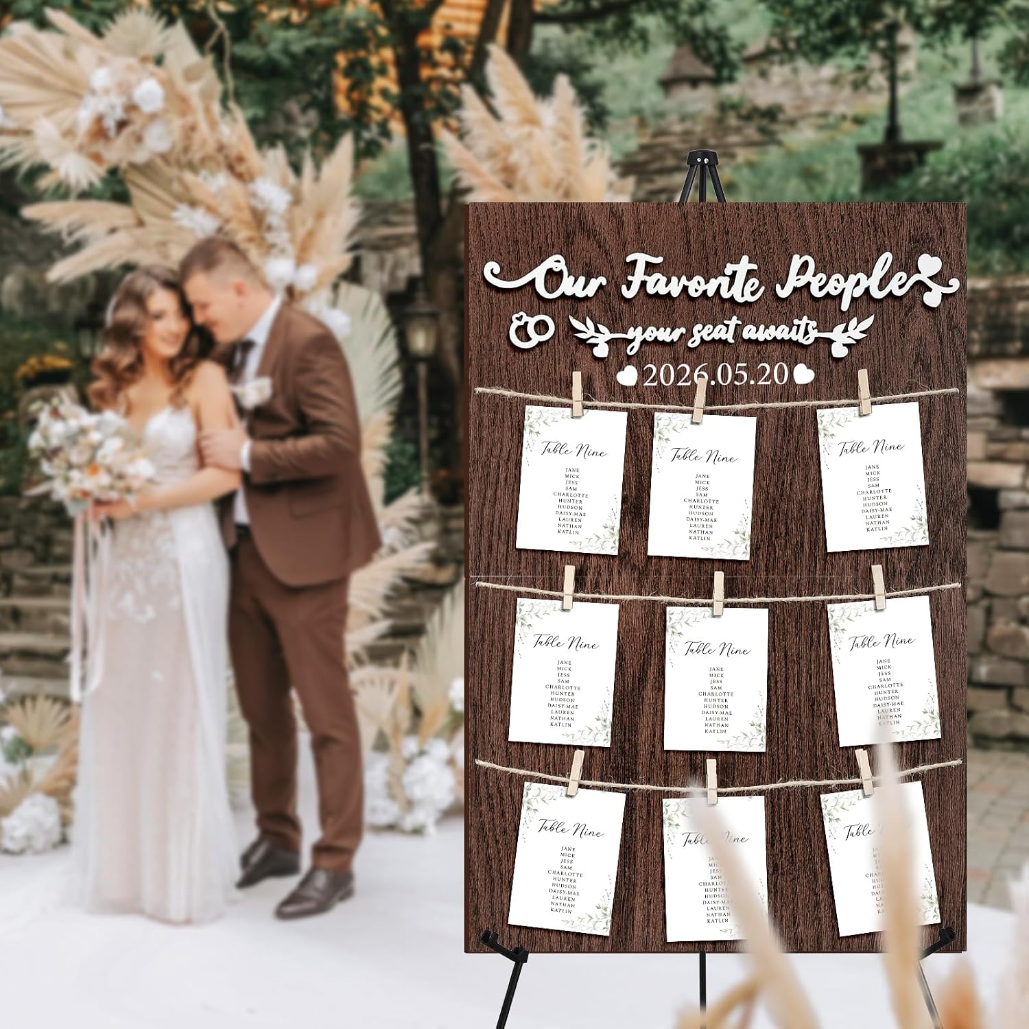 Wedding Seating Chart with Easel Display Stand Rustic Wooden Find Your Seat Sign Board Decoration for Wedding