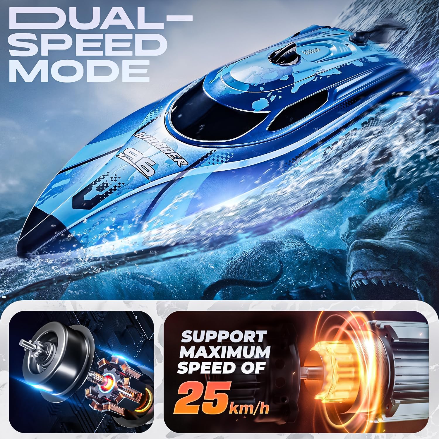 RC Boat TX126-12 Inch Remote Control Boat for Lakes and Pools | 25 KPH High Speed; Waterproof Design; 700mAh