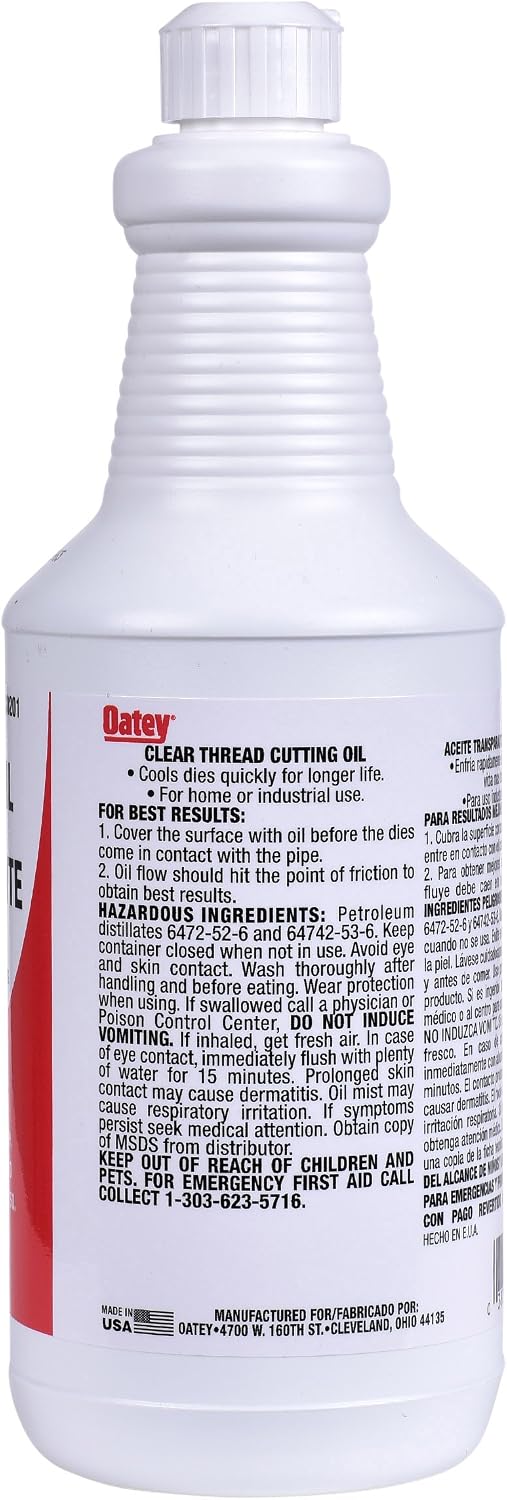 Oatey 30201 Clear Cutting Oil, Hand Threads, 32-Ounce