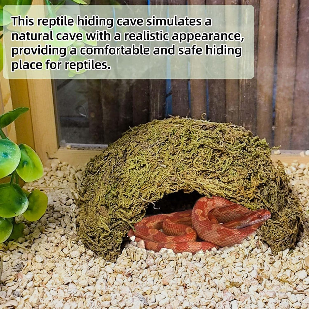 2Pcs Leopard Gecko Hide, Coconut Reptile Hides Cave, Snake Hideout Mossy Caves Climbing Hide Reptile Tank Decor for