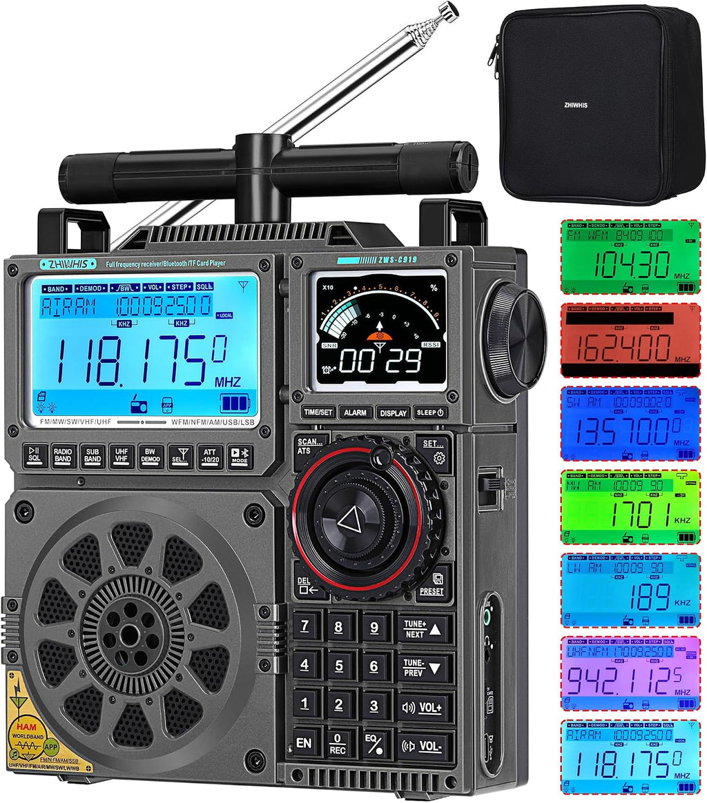 Shortwave Radio with SSB and Extra Antenna, AM FM CB LW AIR VHF UHF SW WB SSB Receiver, NOAA Weather/Antenna