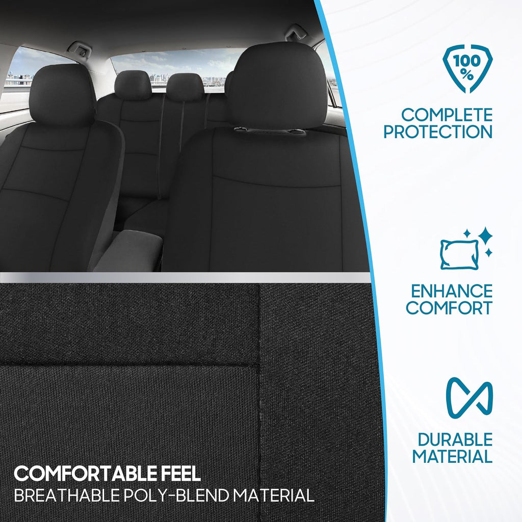 PolyPro Car Seat Covers Full Set in Solid Black, Front and Rear Split Bench Seat Covers for Cars, Easy to Install Car