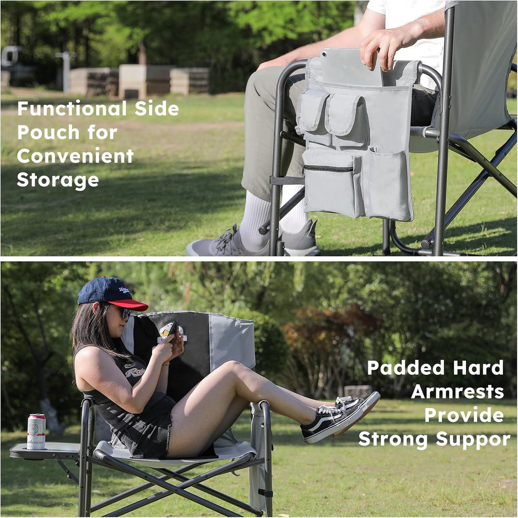 Oversized Directors Camping Chairs, 2 Pack, 600 lb, Black | Heavy duty outdoor chairs for adults, 28" wide seat