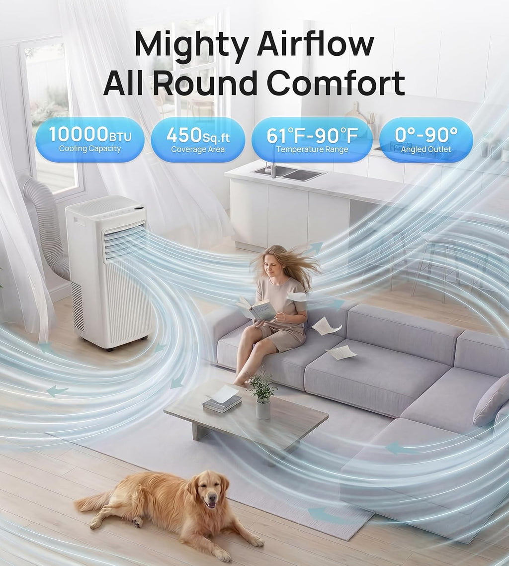 10,000 BTU Portable Air Conditioners,4-In-1 Portable AC Unit with Cool, Fan, Dehumidifier,Sleep,24H Timer,LED