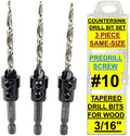 FTG USA 3 Pc #10 (3/16") Countersink Drill Bit Set with Tapered Drill Bi