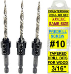 FTG USA 3 Pc #10 (3/16") Countersink Drill Bit Set with Tapered Drill Bi